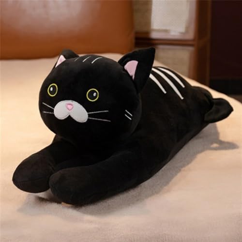 AQCQDQ Katze Plüschkissen, Süße Plüschtiere Katze, Stofftiere Katzen Kissen Lang Kätzchen Kuscheltier, Niedliche Katze Puppe Kuscheltier Geschenke für Freunde Kinder (100cm,Schwarz) von AQCQDQ
