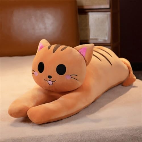 AQCQDQ Katze Plüschkissen, Süße Plüschtiere Katze, Stofftiere Katzen Kissen Lang Kätzchen Kuscheltier, Niedliche Katze Puppe Kuscheltier Geschenke für Freunde Kinder (80cm,Orange) von AQCQDQ