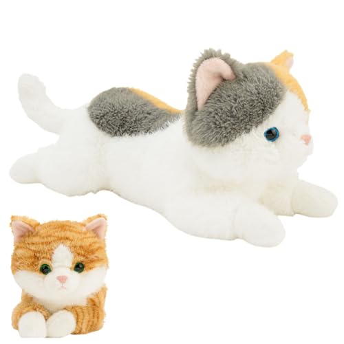 AQCQDQ Katzenkissen Plüsch, Kuschelige Spielzeuge Plüschspielzeug Katze, Simulation Kurzhaar Niedliche Katzenpuppe, Kuschelspielzeug Lebensechte Stoffkatze Weiches Plüsch für Kinder. (65 cm,Sanhua) von AQCQDQ