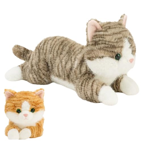 AQCQDQ Katzenkissen Plüsch, Kuschelige Spielzeuge Plüschspielzeug Katze, Simulation Kurzhaar Niedliche Katzenpuppe, Kuschelspielzeug Lebensechte Stoffkatze Weiches Plüsch für Kinder. (65 cm,Gray) von AQCQDQ