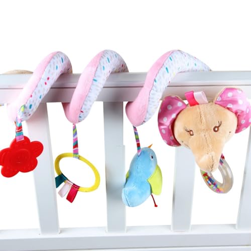 AQCQDQ Kinderwagen Activity Spirale Spielzeug, Hängendes Spiral Plüsch Spielzeug, Wickelplüschglocke für Kinderwagen, Autositz und Kinderbett (Faber,Elefant) von AQCQDQ