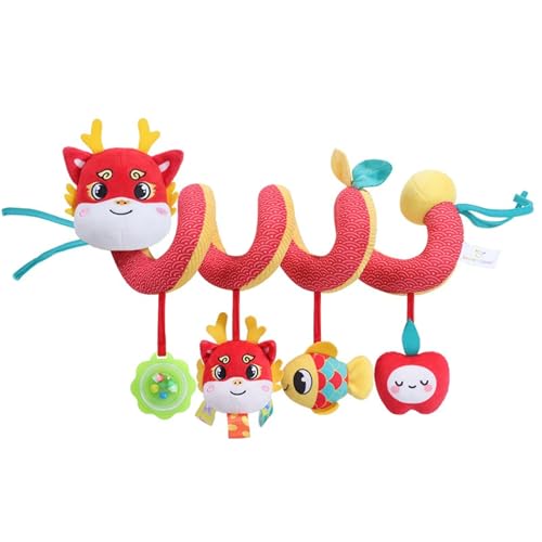 AQCQDQ Kinderwagen Spielzeug, Activity Spirale Spielzeug für Bett, Baby Mobile Kette mit Niedlichen Figuren, Kinderwagenkette für Kinderbett/Autositz/Babyschale (30 * 25 cm,Rot Dinosaurier) von AQCQDQ