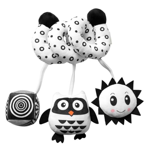 AQCQDQ Kinderwagen Spielzeug, Hängendes Rasselspielzeug, Schwarz Weißes Spielzeug, Baby Hängespielzeug, Neugeborenes Autositz-Spielzeug für Jungen und Mädchen (Eulen) von AQCQDQ