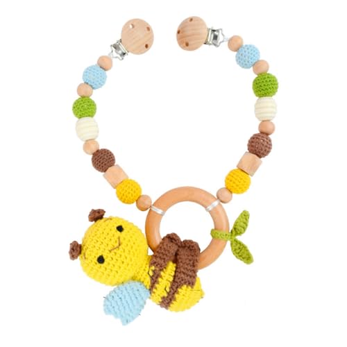 AQCQDQ Kinderwagen Spielzeug, Kinderwagenkette Aus Holz und Baumwolle Gehäkelt, Kinderwagen Kette für Babys, Babyschale Spielzeug mit Glocke für Babys und Kleinkinder ab 0+ Monaten (B) von AQCQDQ