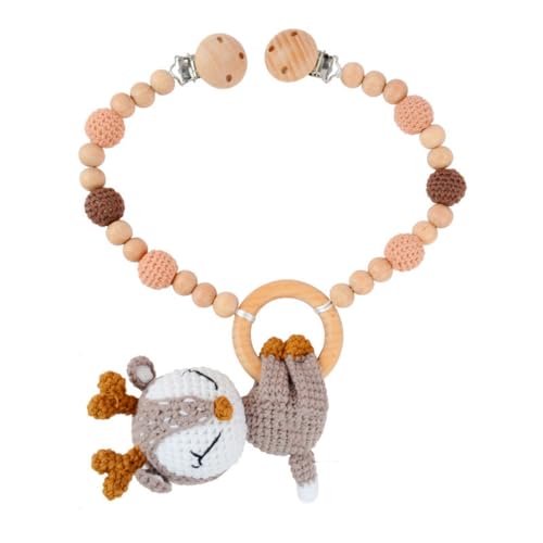 AQCQDQ Kinderwagen Spielzeug, Kinderwagenkette Aus Holz und Baumwolle Gehäkelt, Kinderwagen Kette für Babys, Babyschale Spielzeug mit Glocke für Babys und Kleinkinder ab 0+ Monaten (C) von AQCQDQ