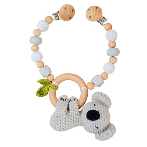 AQCQDQ Kinderwagen Spielzeug, Kinderwagenkette Aus Holz und Baumwolle Gehäkelt, Kinderwagen Kette für Babys, Babyschale Spielzeug mit Glocke für Babys und Kleinkinder ab 0+ Monaten (E) von AQCQDQ