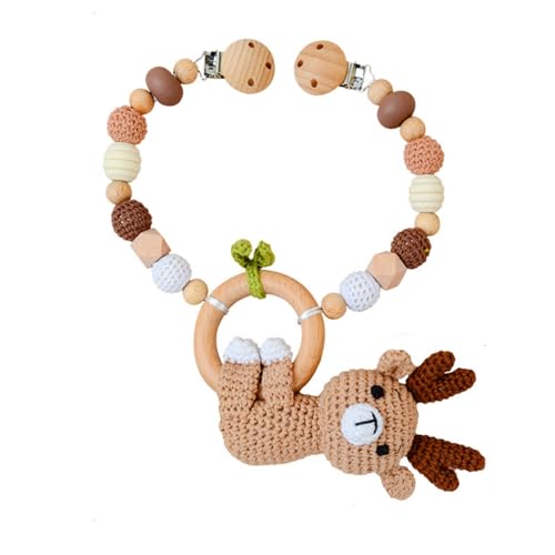 AQCQDQ Kinderwagen Spielzeug, Kinderwagenkette Aus Holz und Baumwolle Gehäkelt, Kinderwagen Kette für Babys, Babyschale Spielzeug mit Glocke für Babys und Kleinkinder ab 0+ Monaten (F) von AQCQDQ