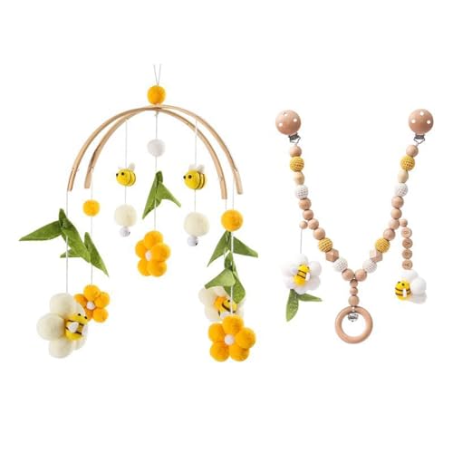 AQCQDQ Kinderwagen Spielzeug, Kinderwagenkette Holz Baby, Kinderwagen Anhänger, Baby Windspiele, Geschenk für Mädchen oder Jungen (Ketten + Bettglocken) von AQCQDQ