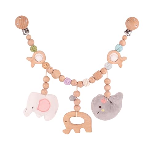 AQCQDQ Kinderwagen Spielzeug, Kinderwagenkette Holz Baby, Kinderwagenkette Aus Holz und Baumwolle Gehäkelt, Baby Geschenk zur Geburt ab 0+ Monaten (Elefant-Wal) von AQCQDQ