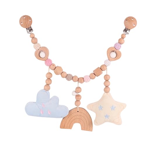 AQCQDQ Kinderwagen Spielzeug, Kinderwagenkette Holz Baby, Kinderwagenkette Aus Holz und Baumwolle Gehäkelt, Baby Geschenk zur Geburt ab 0+ Monaten (Weißwolken-Stern) von AQCQDQ