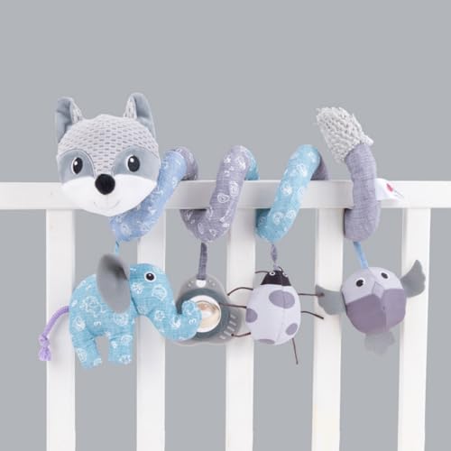 AQCQDQ Kinderwagen Spielzeug Baby Spirale, Baby Activity Spirale Hängespielzeug Kinderwagen Autositz Spielzeug für Babys und Kleinkinder ab Geburt (Fuchs,Grau) von AQCQDQ