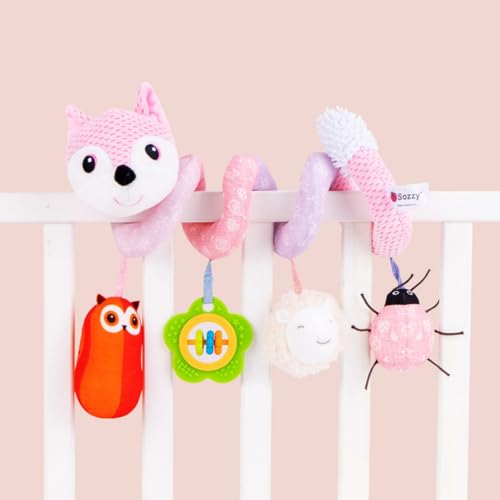 AQCQDQ Kinderwagen Spielzeug Baby Spirale, Baby Activity Spirale Hängespielzeug Kinderwagen Autositz Spielzeug für Babys und Kleinkinder ab Geburt (Fuchs,Rosa) von AQCQDQ