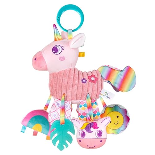 AQCQDQ Kinderwagenkette, Hängendes Spiral Plüsch Spielzeug, Babyschale Spielzeug, Kann am Gitterbett, Laufstall oder Kinderwagen Befestigt Werden (30 * 25 cm,Einhorn) von AQCQDQ
