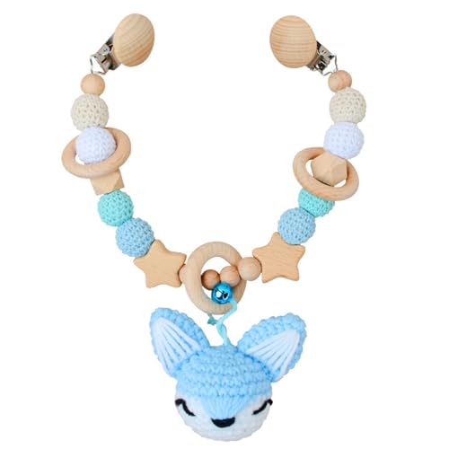 AQCQDQ Kinderwagenkette Holz Baby, Niedliche Tierform Kinderwagenspielzeug, Kinderwagen Kette Baby Mobile, Babyschale Spielzeug für Babys (Blaufuchs) von AQCQDQ