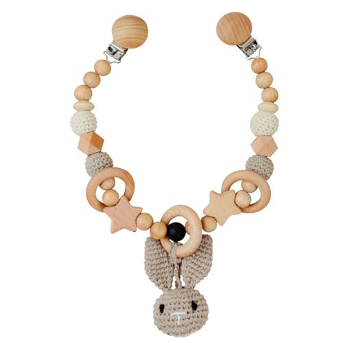 AQCQDQ Kinderwagenkette Holz Baby, Niedliche Tierform Kinderwagenspielzeug, Kinderwagen Kette Baby Mobile, Babyschale Spielzeug für Babys (Hellgraues Kaninchen) von AQCQDQ