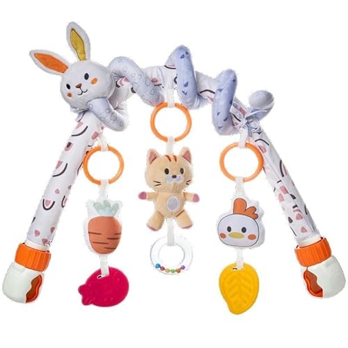 AQCQDQ Kinderwagenkette Spielbogen, Kaninchen Kinderwagen Spielbogen Spielzeug, Activity Spirale Spielzeug 0-12 Monate für Babybett and Babyschale von AQCQDQ