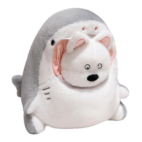 AQCQDQ Kreative Hai Kuscheltier Spielzeug, Kuscheltier Krokodil, 2 In1 Capybara Haifisch Plüschtier, Dinosaurierpuppen, Hai Plüschkissen Removable Weiche Gefüllte Simulation Plüsch Puppe (40 cm,Hund) von AQCQDQ