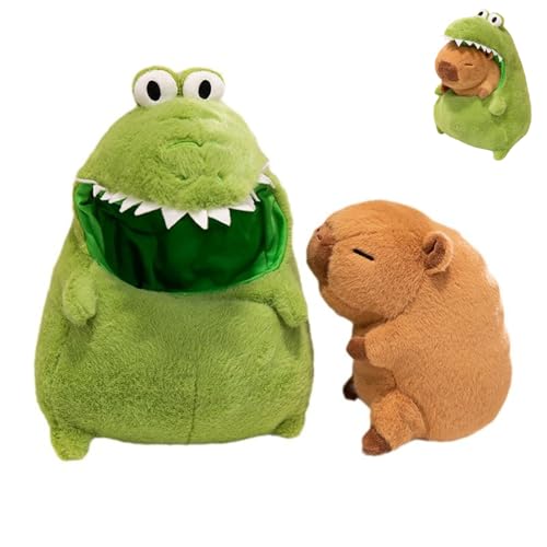 AQCQDQ Kreative Krokodil Capybara Kuscheltier Plüschtier, Neue 2 in 1 Dinosaurier Capybara Plüschkissen Removable, Super Weiche Gefüllte Simulation Capybara Spielzeug Plüsch Puppe (50 cm,Grün) von AQCQDQ