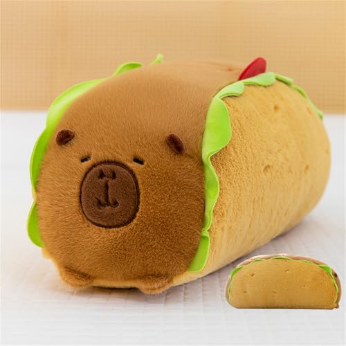 AQCQDQ Kreatives Capybara Stofftier Plüschtier Kissen Lange, Capybara Kuscheltier Flauschig Zum Kuscheln & Spielen Plüsch Spielzeug Kawaii Deko, Hotdog Kugelfisch Brot Puppe Spielzeug (35 cm) von AQCQDQ