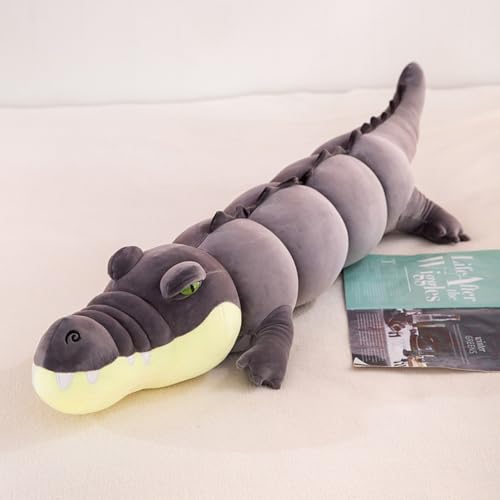 AQCQDQ Krokodil Kuscheltier, Krokodil Stofftier, Krokodil Plüsch, Simuliertes Tier Krokodil Plüschtier, Realistische Weiches Krokodil Kopfkissen Spielzeug für Wilde Tiere Kissen (80cm,Grau) von AQCQDQ
