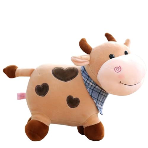 AQCQDQ Kuh Kuscheltier, Plüschtier Kühe mit Schal, Cartoon Kuh Plüschpuppe, Süßes Weiches Babyspielzeug, Weiches Plush Toy für Baby Kinder und Erwachsene Geschenke (30 cm,Braun) von AQCQDQ