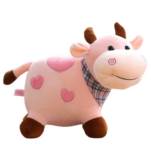 AQCQDQ Kuh Kuscheltier, Plüschtier Kühe mit Schal, Cartoon Kuh Plüschpuppe, Süßes Weiches Babyspielzeug, Weiches Plush Toy für Baby Kinder und Erwachsene Geschenke (30 cm,Rosa) von AQCQDQ