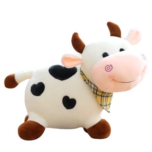 AQCQDQ Kuh Kuscheltier, Plüschtier Kühe mit Schal, Cartoon Kuh Plüschpuppe, Süßes Weiches Babyspielzeug, Weiches Plush Toy für Baby Kinder und Erwachsene Geschenke (30 cm,Weiß) von AQCQDQ