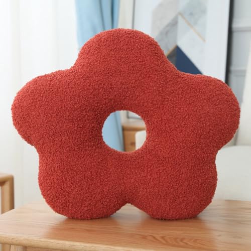 AQCQDQ Kuschelkissen, 45 cm Blume Kissen, Weiche Flauschige Sofakissen, Teddy-Stoff Kissen Dekokissen für Sofa, Bett und Kinderzimmer Deko, Sitzkissen Schlafsofa Kissen (Rot) von AQCQDQ