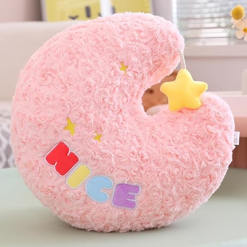 AQCQDQ Kuschelkissen, Kinder Stern Kissen, Wolken Kissen, Weiche Flauschige Sofakissen, Plüsch Kissen Dekokissen für Sofa, Bett und Kinderzimmer Deko (45 cm,Mond-Rosa) von AQCQDQ