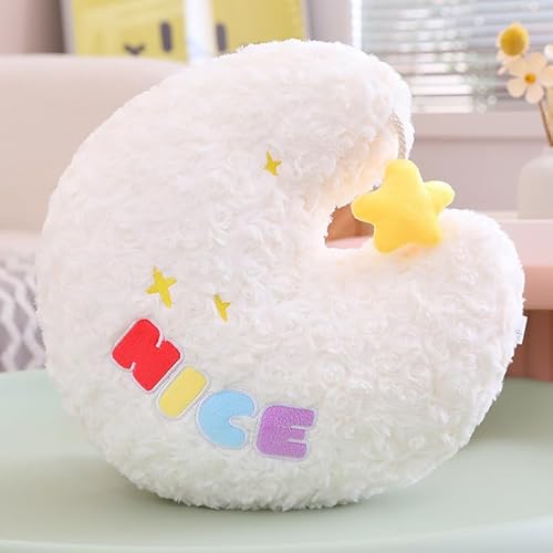 AQCQDQ Kuschelkissen, Kinder Stern Kissen, Wolken Kissen, Weiche Flauschige Sofakissen, Plüsch Kissen Dekokissen für Sofa, Bett und Kinderzimmer Deko (45 cm,Mond-Weiß) von AQCQDQ