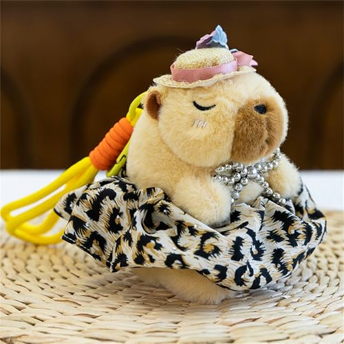 AQCQDQ Kuscheltier Capybara Plüschpuppen-Anhänger, Kleine Kuscheltiere Schlüsselanhänger, Capybara Plüschtier, Zubehör Geschenke für Kinder Mädchen und Jungen (12 cm,Leopard) von AQCQDQ