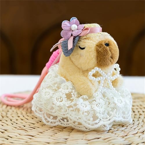 AQCQDQ Kuscheltier Capybara Plüschpuppen-Anhänger, Kleine Kuscheltiere Schlüsselanhänger, Capybara Plüschtier, Zubehör Geschenke für Kinder Mädchen und Jungen (12 cm,Weiß) von AQCQDQ