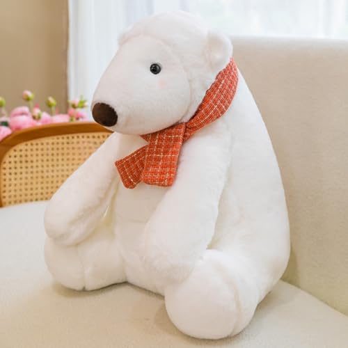 AQCQDQ Kuscheltier Eisbär Plüschtier, Cartoon Plüsch Eisbärpuppe mit Halstuch, Weißer Eisbär Plüschkissen, Stofftier Spielzeug Geschenk zur Geburt Von Jungen und Mädchen (50cm,Rot) von AQCQDQ