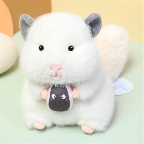 AQCQDQ Kuscheltier Hamster, Süßes Hamster Plüschtier Stofftier Flauschig Kissen, Grau/Weiß Weiches Hamster Puppen Spielzeug Mit Karotte Für Geschenke, Hausdekoration (20 cm,Nüsse-Weiß) von AQCQDQ