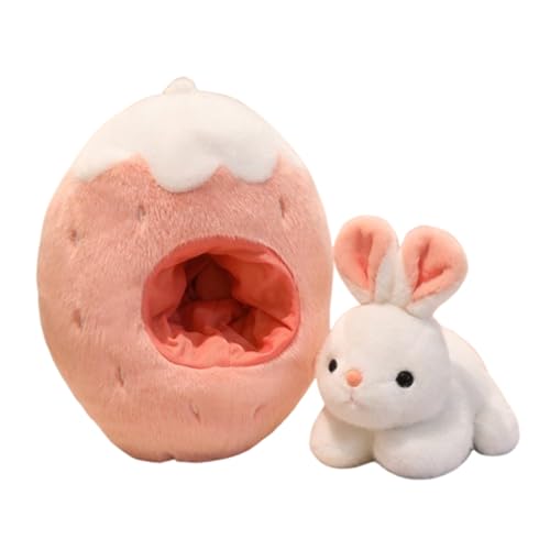 AQCQDQ Kuscheltier Hase 2 in 1 Plüschtier, Hase-Frucht-Kissen Plüschtier, Kaninchen Plüsch Spielzeug, Flauschiges Stofftier zum Kuscheln und Spielen, Geschenk für Kinder (20 * 35 cm,Erdbeeren) von AQCQDQ