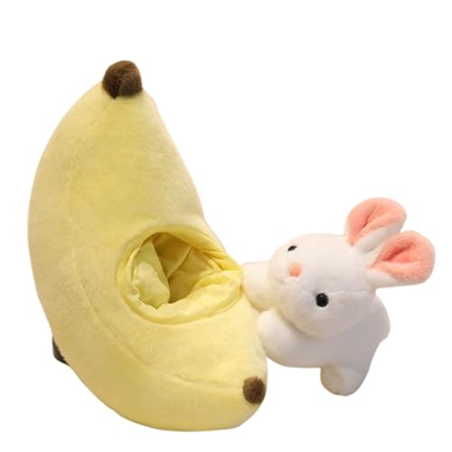AQCQDQ Kuscheltier Hase 2 in 1 Plüschtier, Hase-Frucht-Kissen Plüschtier, Kaninchen Plüsch Spielzeug, Flauschiges Stofftier zum Kuscheln und Spielen, Geschenk für Kinder (25 * 45 cm,Bananen) von AQCQDQ