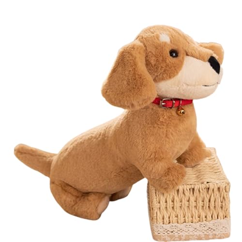 AQCQDQ Kuscheltier Henry Dackel,Dackel Plüsch Langes Kissen Braun Hund Körper Kissen Tier,Hund Plüschtier Plüsch Spielzeug weich&waschbar Geschenk für Kinder Baby Mädchen Junge (55cm,Kamel-Halsband) von AQCQDQ