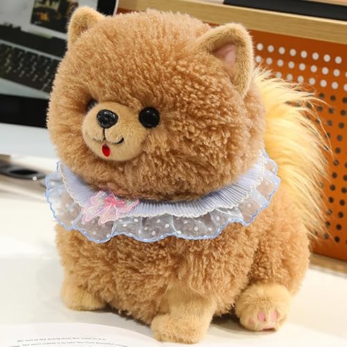 AQCQDQ Kuscheltier Hund Plüschtier, Hund Simulation Spielzeug Plüschtiere Welpen Kissen, Cartoon-Plüschtier mit niedlichem Pomeranian-Hündchen, Geschenk für Kinder Mädchen Freundin (32 cm,Beige) von AQCQDQ