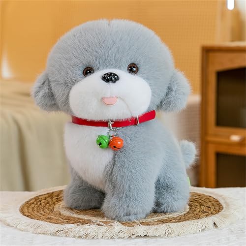 AQCQDQ Kuscheltier Hund Plüschtier Spielzeug Hund mit Glöckchen Halsband, Süßes Weiches Plüsch-Spielzeug, Hunde-Welpen-Geschenk für Mädchen und Jungen (Grau,24 cm) von AQCQDQ
