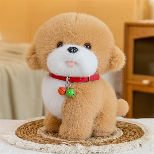 AQCQDQ Kuscheltier Hund Plüschtier Spielzeug Hund mit Glöckchen Halsband, Süßes Weiches Plüsch-Spielzeug, Hunde-Welpen-Geschenk für Mädchen und Jungen (Hellbraun,30 cm) von AQCQDQ