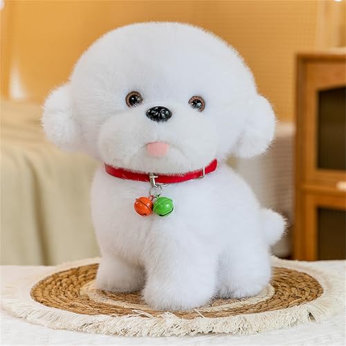 AQCQDQ Kuscheltier Hund Plüschtier Spielzeug Hund mit Glöckchen Halsband, Süßes Weiches Plüsch-Spielzeug, Hunde-Welpen-Geschenk für Mädchen und Jungen (Weiß,30 cm) von AQCQDQ