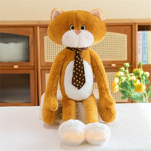 AQCQDQ Kuscheltier Katze, Plüschkatze mit Krawatte, Kreatives Katzenplüschtier, Niedliches Stofftier zum Kuscheln & Spielen, Geschenk für Kinder (40 cm,Braun) von AQCQDQ