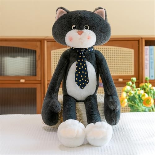 AQCQDQ Kuscheltier Katze, Plüschkatze mit Krawatte, Kreatives Katzenplüschtier, Niedliches Stofftier zum Kuscheln & Spielen, Geschenk für Kinder (85 cm,Schwarz) von AQCQDQ