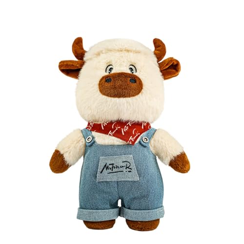 AQCQDQ Kuscheltier Kuh, Kuh Stofftier Plüschtier, Neue Originelle Kreativ Kälberpuppen in Jeans, Weiche Flauschiger Stofftier Hochlandrind Plüschkuh Spielzeug Geschenke Zum Spielen (Blau) von AQCQDQ