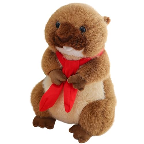 AQCQDQ Kuscheltier Murmeltier, Simulation Biber Plüschtiere, Hamster Plüschtier Plüschtier, Rotes Halstuch Murmeltier Plüschpuppen, Kuscheltier für Kinder und Erwachsene (70 cm) von AQCQDQ
