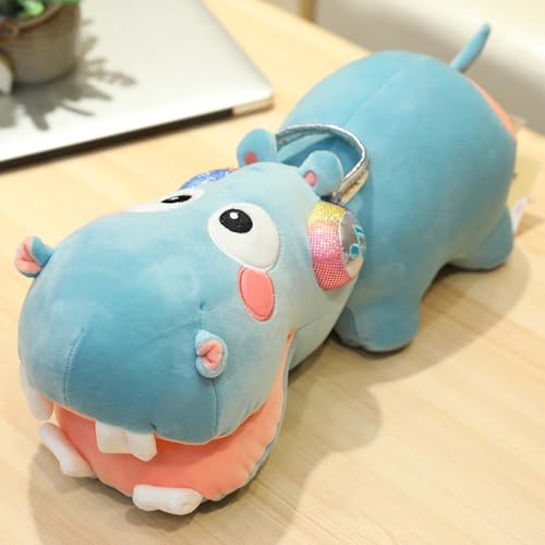AQCQDQ Kuscheltier Nilpferd, Nilpferd plüschtier, Simuliertes Tier Nilpferd Plüschtier, Realistische Nilpferd Plüsch Spielzeug für Wilde Tiere, Geschenk für Freunde und Kinder (40CM,Blau) von AQCQDQ
