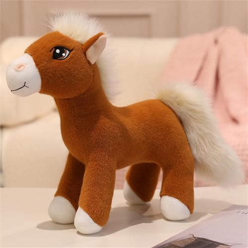 AQCQDQ Kuscheltier Pferd, Plüschtier Pferd Weiche Flauschig Pony Stofftier Puppe Simulation Plüsch Pferdpuppe Spielzeug Geschenk Zum Kuscheln, Begleiten Für Kinder (20 cm,Braun) von AQCQDQ