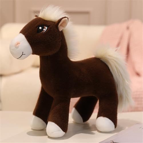 AQCQDQ Kuscheltier Pferd, Plüschtier Pferd Weiche Flauschig Pony Stofftier Puppe Simulation Plüsch Pferdpuppe Spielzeug Geschenk Zum Kuscheln, Begleiten Für Kinder (20 cm,Kaffee) von AQCQDQ