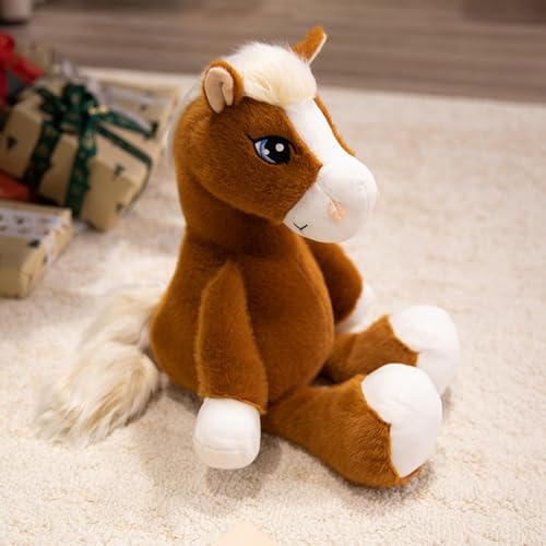AQCQDQ Kuscheltier Pferd, Stofftier Pferd Plüschtier, Lebensecht Stehend Pferd Plüsch Spielzeug, Niedliches Pferd Puppe Simulation Tier Puppe Kissen Ornament (33cm,Dunkelbraun) von AQCQDQ