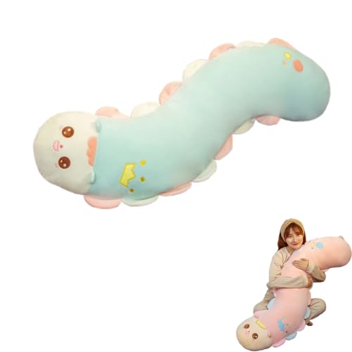 AQCQDQ Kuscheltier Raupe Raupenkissen, Raupe Stofftier, Raupe Plüschtier, Regenbogen Raupe Weiches Langes Wurfkissen Plüsch Spielzeug zum Kuscheln & Spielen Kinder Plüschpuppen (90cm,Blau) von AQCQDQ